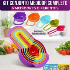 Colheres Medidoras Kit 6 Peças Coloridas Medidores para Cozinha Confeitaria e Receitas