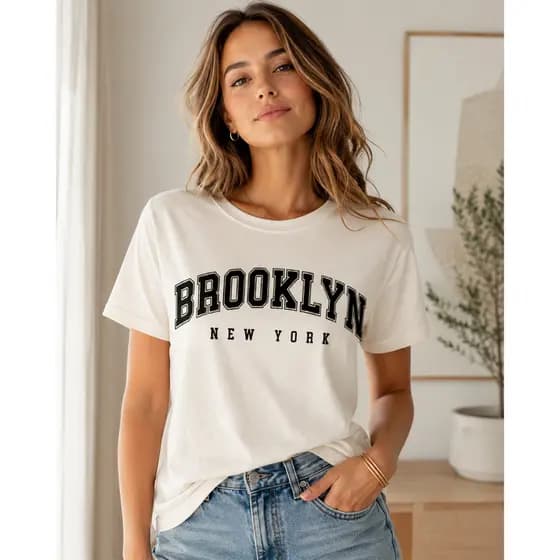 KIT 3 Camisetas Femininas Estampadas Algodão Casual Brooklyn New York California T-Shirt Premium