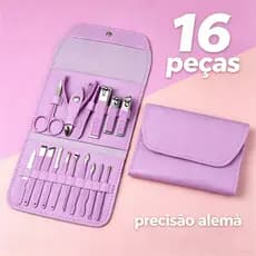 Kit Manicure Profissional 16 Peças Aço Inoxidável, Cortador de Unhas Com Estojo de Couro Dobrável