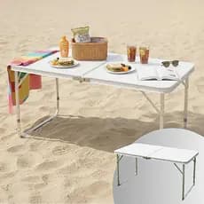 Mesa Dobravel Vira Maleta Portatil 120x60cm Camping Praia Feira Buffet Dobravel Multiuso Alforge Metal