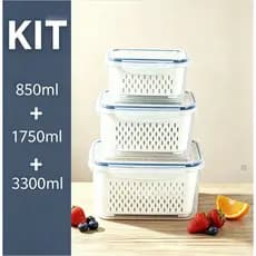 Conjunto de Armazenamento Alimentar 3 Peças com Cesta Lavável para Geladeira