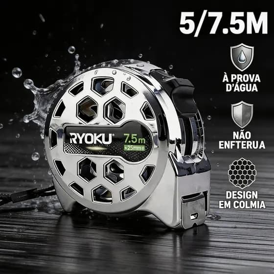 RYOKU Régua Métrica Anticorrosiva Retrátil De Aço Inoxidável 7.5M OU 5M 25MM
