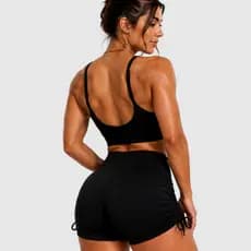 Conjunto de Academia Feminino Conjunto Fitness Short Cordinha e Top Costa Nua com Bojo