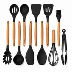 KIT de Utensílios Para Cozinha em Silicone e plástico e Bambu 11 Peças