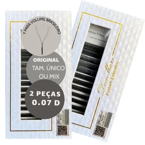 Kit 2 Cílios Decemars YY 0.07D Original Volume Brasileiro Fio Y Extensão Cilios Adesivo Retenção