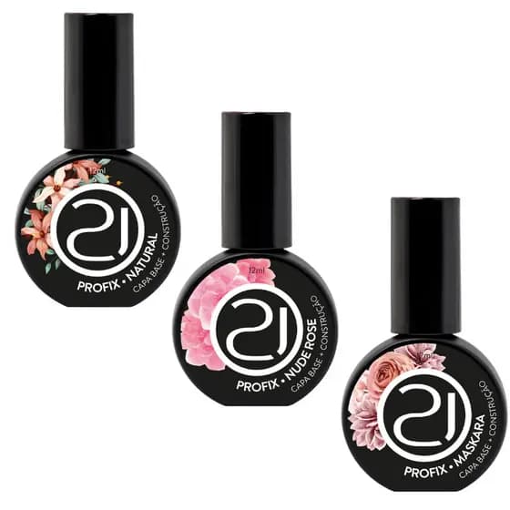 Capa Base + Construção Profix Nails 21 Extensão Alongamento Unha Molde F1 Gel Fibra Esmaltação 12ml