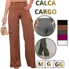 Calça Pantalona Feminina Social em Alfaiataria Cargo Wide Leg Casual Para Trabalhar