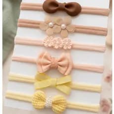 Kit 6 Faixas de Cabelo para Bebê Menina Tons Neutros Laços Delicados