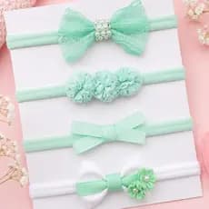 Kit Faixas de Bebê Menina 4 Peças Tiara Infantil Laço Luxo Recém Nascida Verde Candy