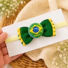 Kit Faixa Bebê Par De Laços Infantil Brasil Copa Do Mundo 2026