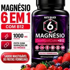 Magnésio 6 em 1 com Vitamina B12 METILCOBALAMINA Sabor Frutas Vermelhas 1000 mg Original Completo