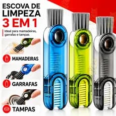 Escova de Limpeza 3 em 1 Para Mamadeira Garrafa Copo Tampa Escova Multiuso Higienização Profunda