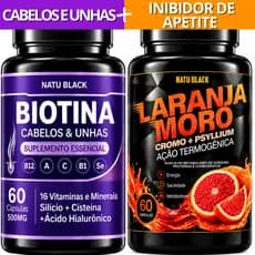 Kit Biotina Pura Cabelos e Unhas + Laranja Moro Natural Picolinato De Cromo Psyllium Original Puro