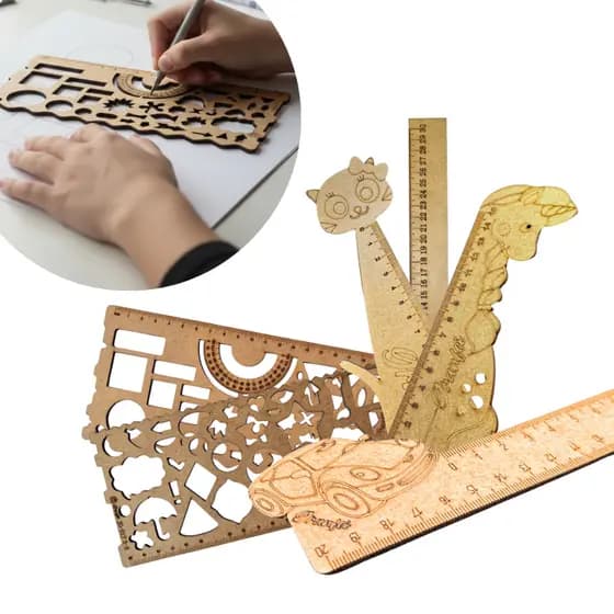 Réguas em Madeira MDF Modelos Únicos 15cm a 30cm Carrinho Gato Artesanato Projetos Escolares LUM3