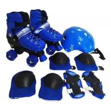 Patins Infantil Quad Azul Regulável 29-32, 33-36 Com Kit Proteção B12