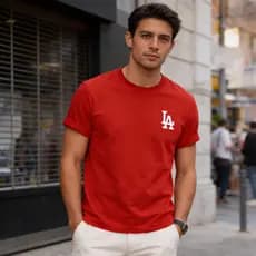 Camiseta Slim Masculina Estampa LA Casual 100% Algodão Fio 30.1