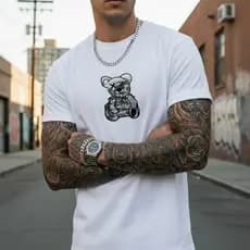 Camiseta Masculina Estampa Urso Estilo Streetwear Fio 30.1 Premium