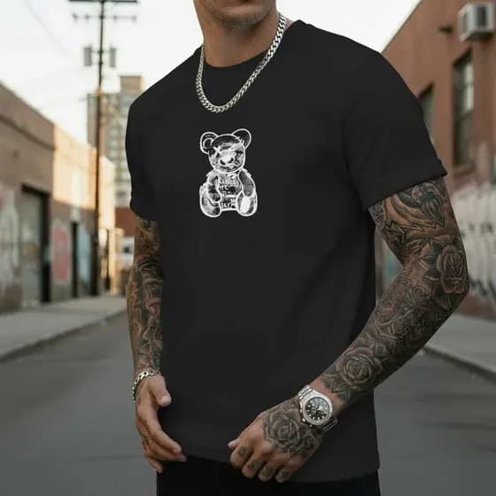 Camiseta Masculina Streetwear Estampa Urso Algodão Premium 30.1