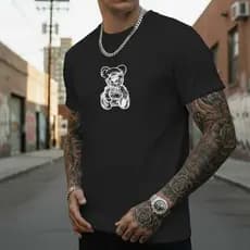 Camiseta Masculina Streetwear Estampa Urso Algodão Premium 30.1