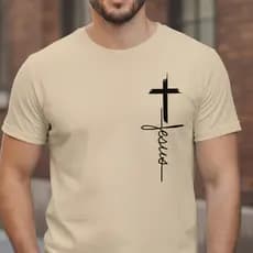 Camiseta Slim Masculina Jesus Estampa Religiosa Minimalista Algodão Premium