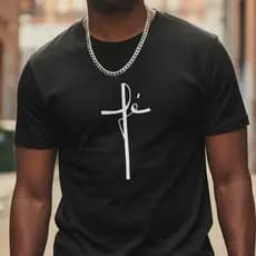 Camiseta Slim Masculina Fé Estampa Religiosa Minimalista 100% Algodão Fio 30.1