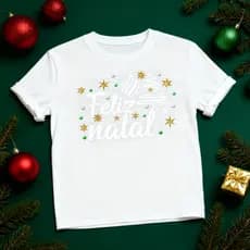 Camiseta Natalina Estampa Feliz Natal Unissex Premium Slim 100% Algodão