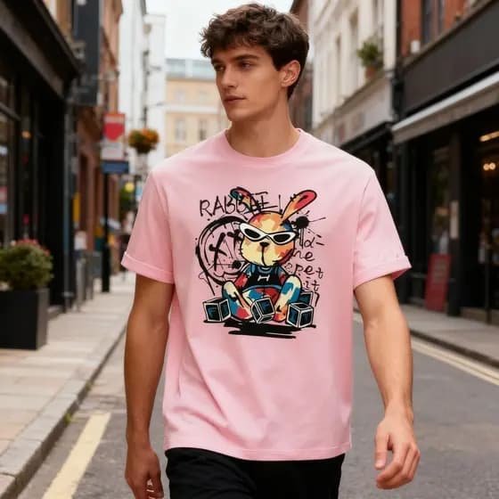 Camiseta Slim Streetwear Coelho Estilo Moderno Algodão Fio 30.1