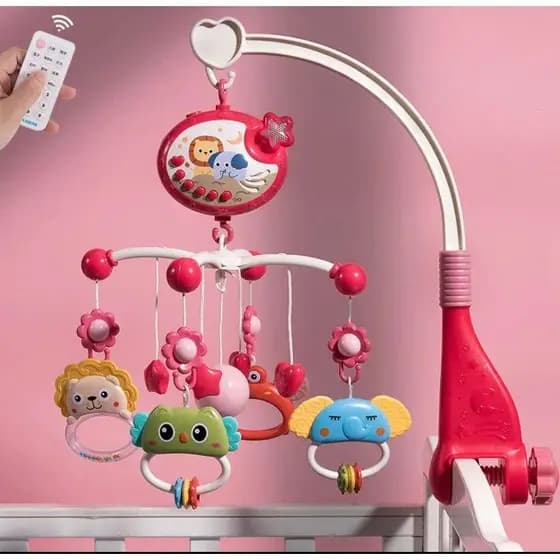 Brinquedo MultiFuncional Criança Recém Nascido Cabeceira Móbile Berço Chocalho Com Projeção De Luzes Som Controle Remoto