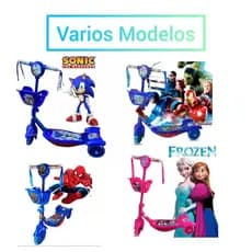 Patinete Infantil 3 Rodas Cesta Luzes Música Personagens Animados