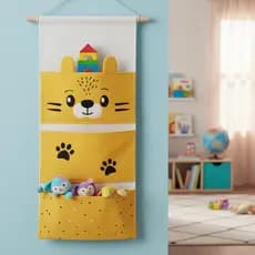 Organizador Infantil Brinquedos Livros Multiuso de Tecido de Pendurar com 3 Divisórias