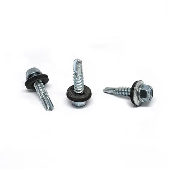 PARAFUSO AUTO BROCANTE SEXTAVADO 5.5X38.1 MM (12X1-1/2) COM ARRUELA DE VEDAÇÃO ZINCADO BRANCO