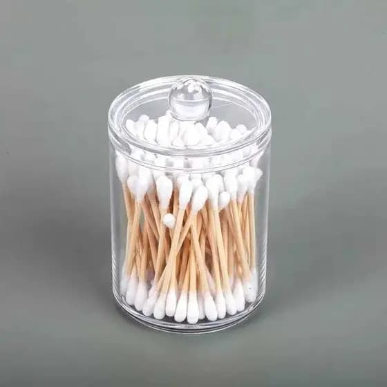 Porta Cotonete e Algodão Em Acrílico Transparente Com Tampa Organizador Elegante Para Banheiro