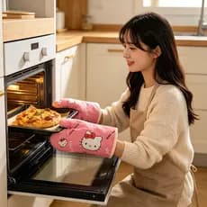 Bonito dos desenhos animados luvas Anti-escaldante algodão grosso resistente a altas temperaturas luvas de forno cozinha