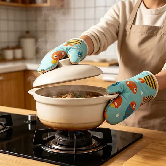 Luvas de isolamento térmico espessadas com estampa de peixe pequeno Pulseiras Anti-escaldante Cozinha Cozimento Luvas de