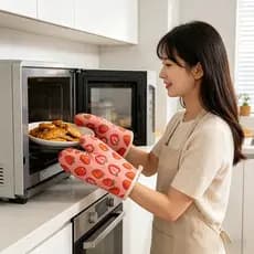 Luvas de forno resistentes a altas temperaturas de algodão grosso, luvas resistentes ao calor para cozinha, impressão de