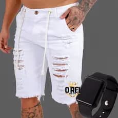 Shorts Jeans rasgado Masculino + relógio digital led esportivo luz led  Direto da Fabrica
