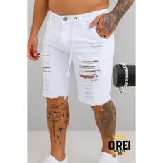 Bermuda Jeans Rasgada Masculina Envio Hoje + Pulseira Banhada a Ouro ou Prata Voce Escolhe a Cor