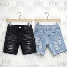 Kit com 2 Bermudas Jeans Infantil Rasgada