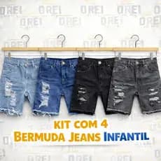 Kit Para Menino 4 Bermuda Jeans Rasgada Infantil Várias Cores Envio Imediato Chega Rápido