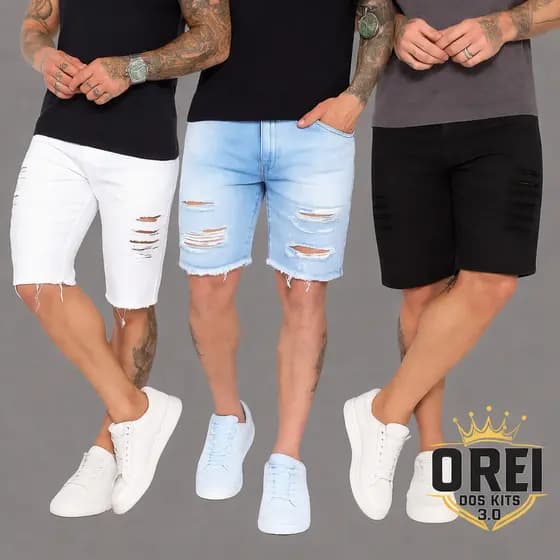 Kit 2 Bermudas Jeans  Masculino Slim Premium Envio Hoje