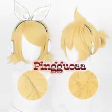 Peruca de Cosplay Anime Vocaloid Kagamine Rin/Len 30cm, Perucas Curtas Amarelo Dourado, Cabelo Sintético Resistente ao C