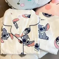 Adequado para meninas dos desenhos animados Polka Dot pijamas primavera verão calças finas de manga comprida bonito estu