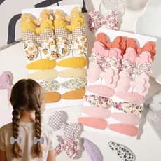 Conjunto De Grampos De Cabelo Infantis De Tecido Colorido Doce De 16 Unidades , Combinação De Arco + Clipe BB , Acessóri
