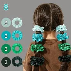 8 Peças De Elásticos De Cabelo De Cetim De Cor Fresca Para Crianças , Laços Altos Sem Danos Meninas , Acessórios Rabo De
