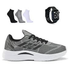 Tenis Masculino + Relogio + Meia Esportivo Versatil Academia Corrida Caminhada Uktra leve e Macio
