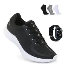 Tenis Masculino + Relogio + Meia Esportivo Versatil Academia Corrida Caminhada Super leve e Macio