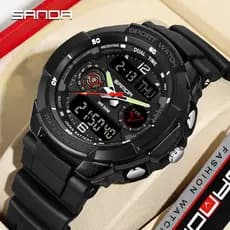 SANDA Marca 6197 Moda Edição Coreana Dual Display Relógio Eletrônico Esportes Multi Funcional Despertador Masculino À Pr