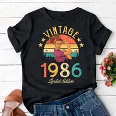 Camiseta T-shirt Unissex Algodão 1986 Mulher-Vintage Feminino Masculino