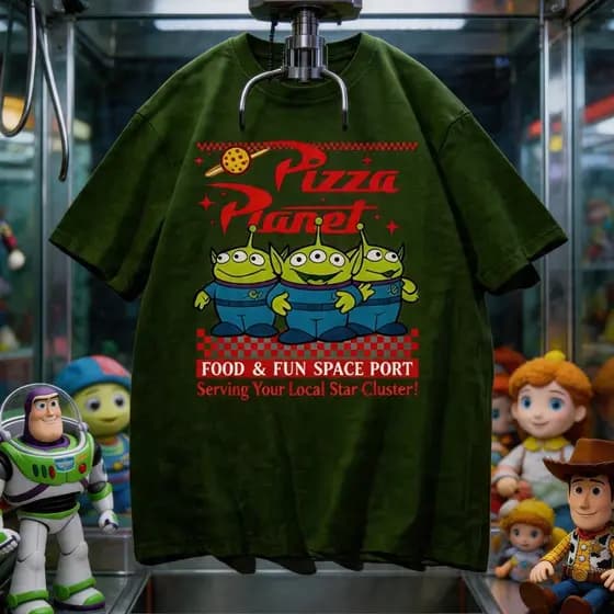 Camiseta Basica e Plus Size Unissex 100% Algodão Camisa Aliens TOY STORY Pizza Planet streetwear