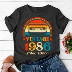 Camiseta Estampada Unissex Vintage Limited Edition 1986 Ano Em Alta Personalizada